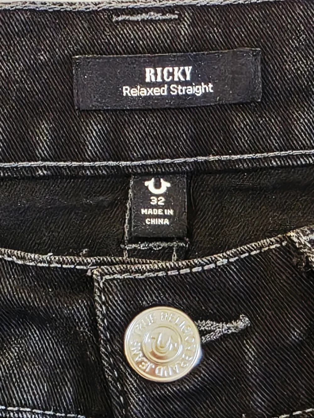 True Religion Ricky Relaxed Straight Black Jeans 32